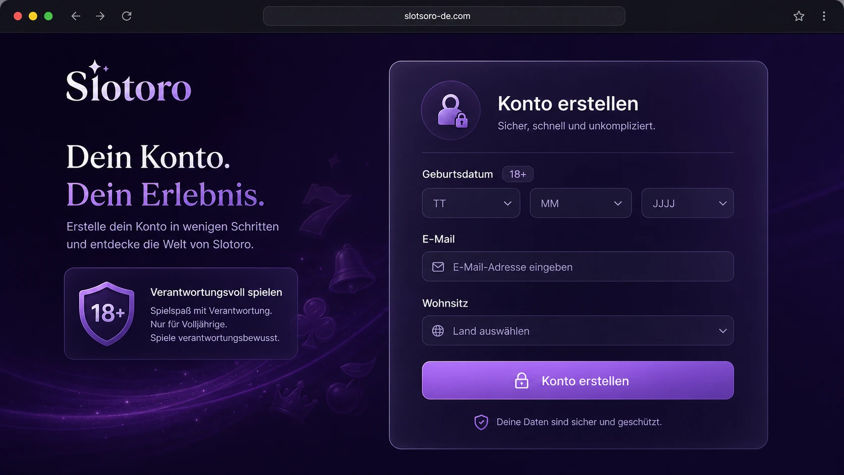 Slotoro Konto anmelden vor dem ersten Login